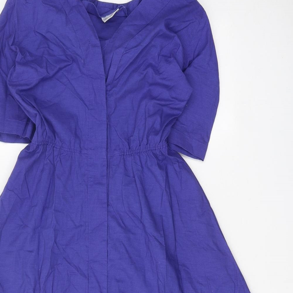 Preworn Womens Blue 100% Cotton A-Line Size 10 V-Neck Button