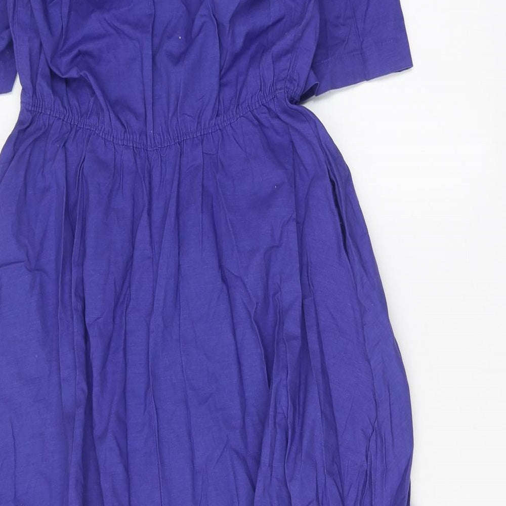 Preworn Womens Blue 100% Cotton A-Line Size 10 V-Neck Button