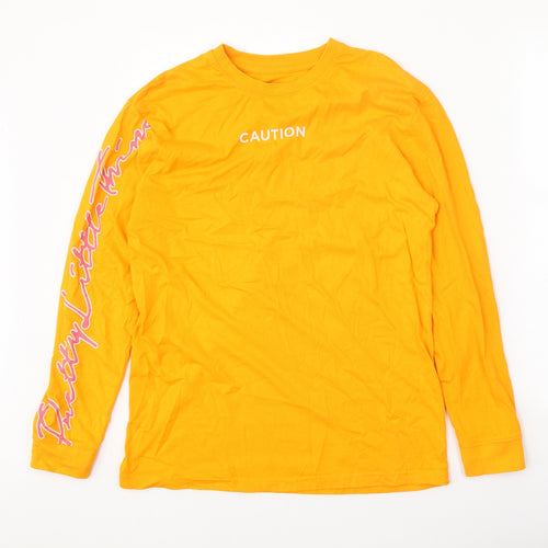 PRETTYLITTLETHING Womens Orange 100% Cotton Basic T-Shirt Size S Round Neck - Caution
