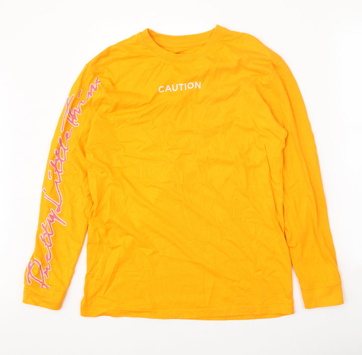 PRETTYLITTLETHING Womens Orange 100% Cotton Basic T-Shirt Size S Round Neck - Caution