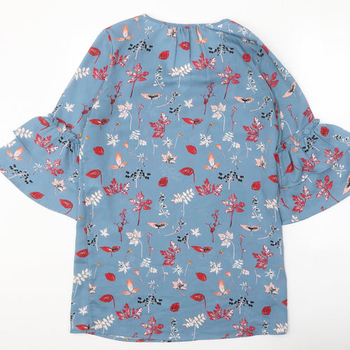 VERO MODA Womens Blue Floral Polyester Basic Blouse Size S V-Neck