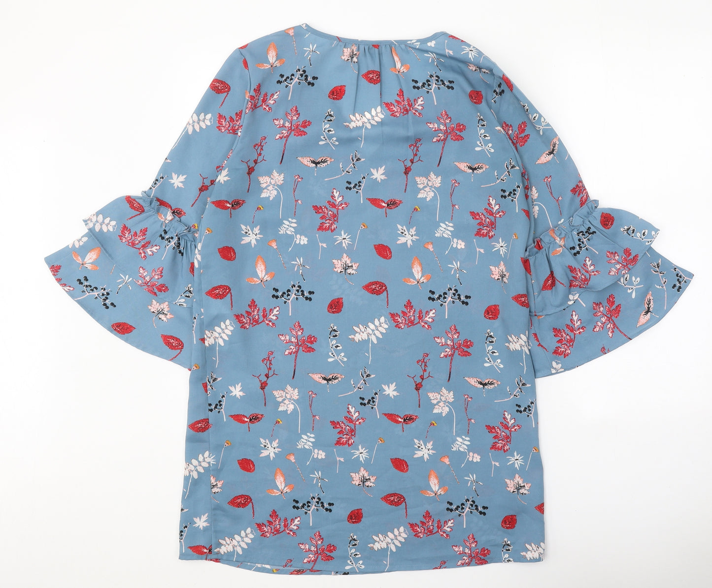 VERO MODA Womens Blue Floral Polyester Basic Blouse Size S V-Neck