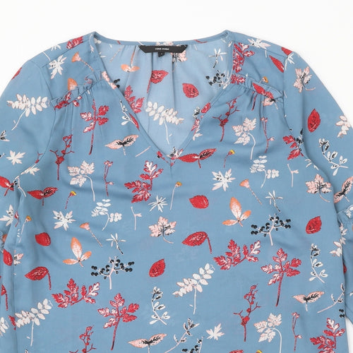 VERO MODA Womens Blue Floral Polyester Basic Blouse Size S V-Neck