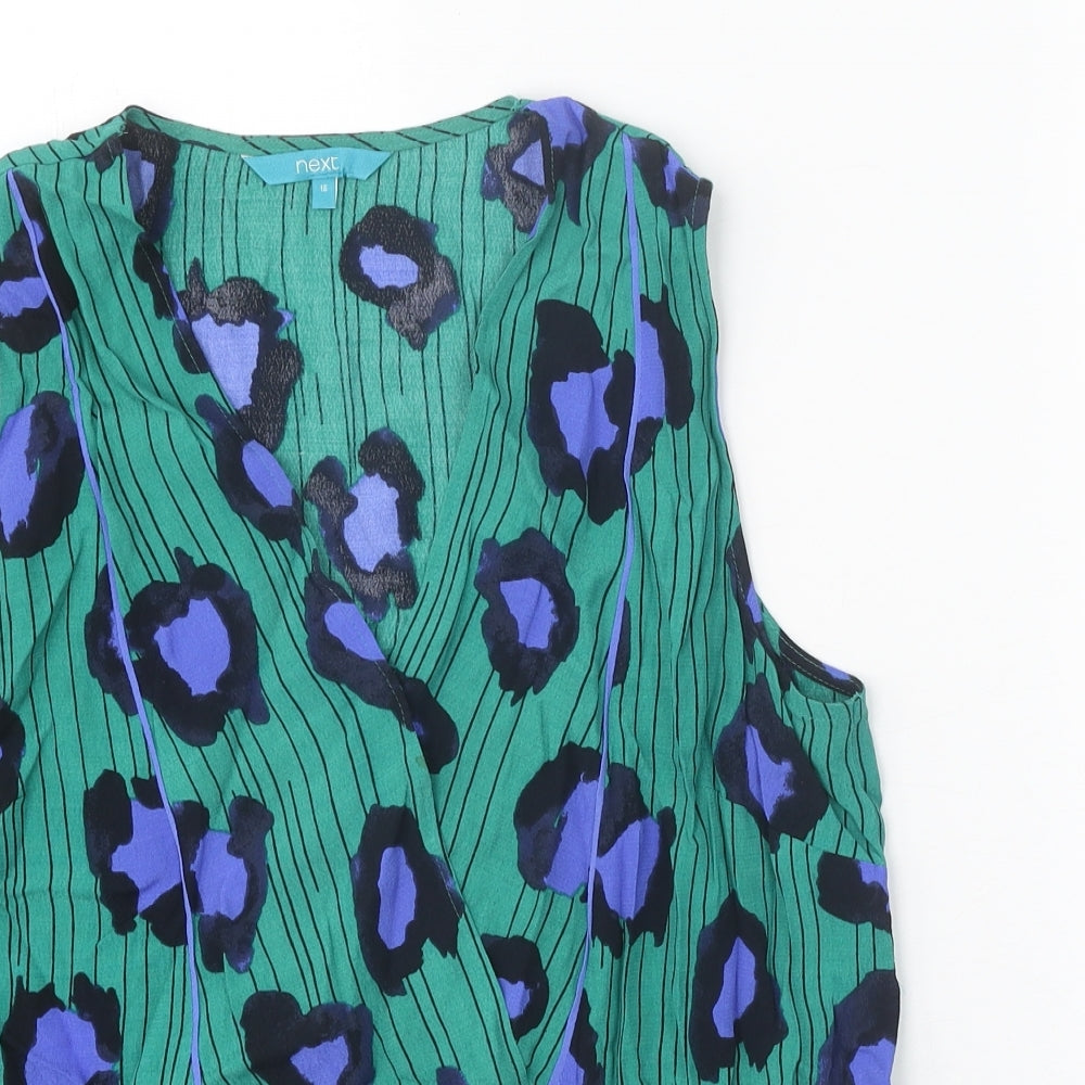 NEXT Womens Green Animal Print Viscose Basic Tank Size 16 V-Neck