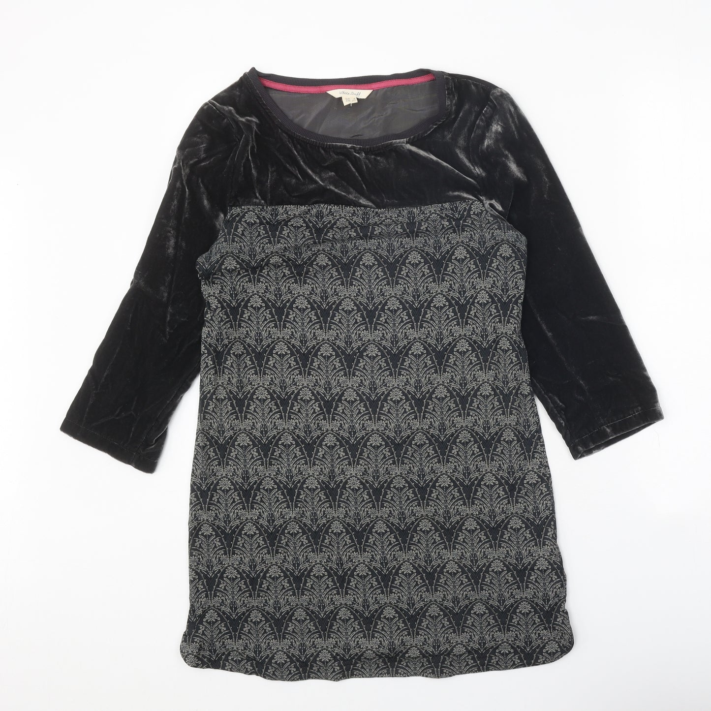 White Stuff Womens Black Geometric Cotton A-Line Size 8 Round Neck Pullover