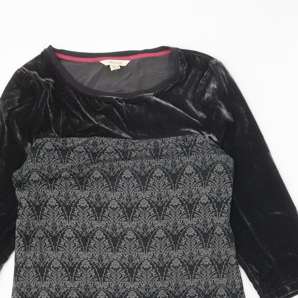 White Stuff Womens Black Geometric Cotton A-Line Size 8 Round Neck Pullover
