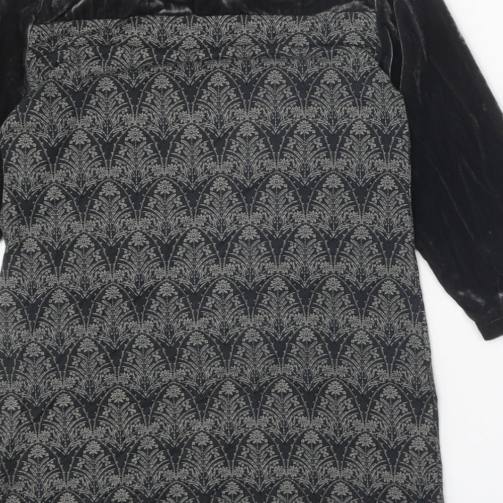 White Stuff Womens Black Geometric Cotton A-Line Size 8 Round Neck Pullover