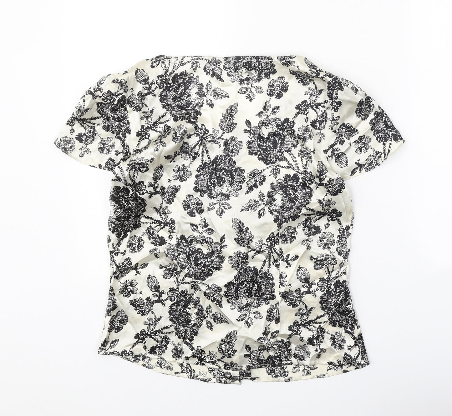 NW3 Womens White Floral Silk Basic Blouse Size 8 Scoop Neck