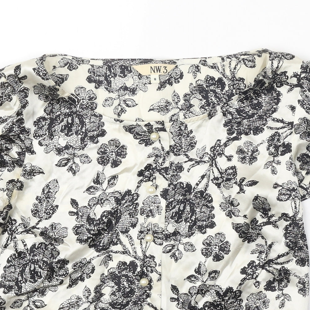 NW3 Womens White Floral Silk Basic Blouse Size 8 Scoop Neck