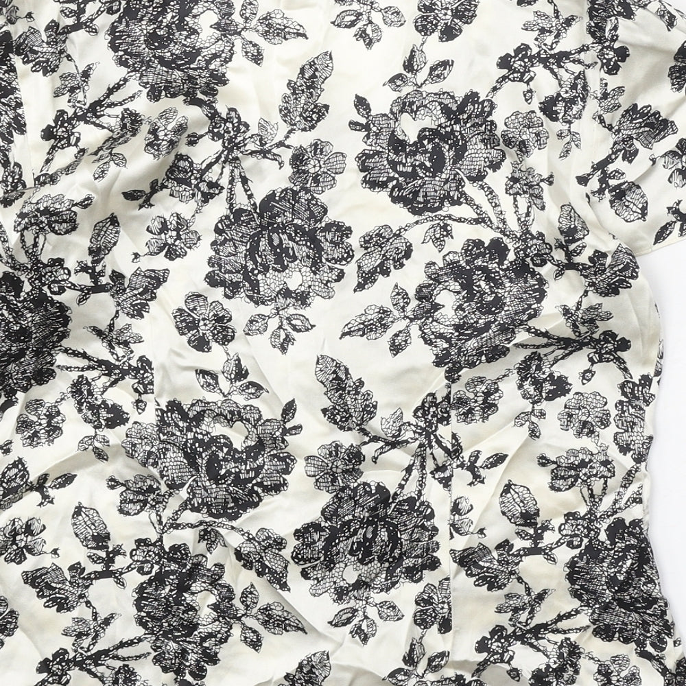 NW3 Womens White Floral Silk Basic Blouse Size 8 Scoop Neck