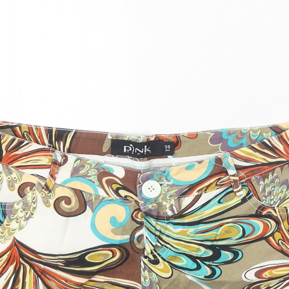 PINK Womens Multicoloured Geometric Cotton Hot Pants Shorts Size 10 Regular Zip