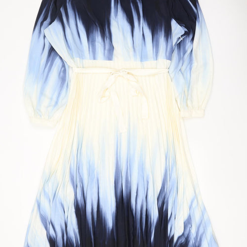 Marks and Spencer Womens Blue Geometric Polyester A-Line Size 22 Round Neck Tie