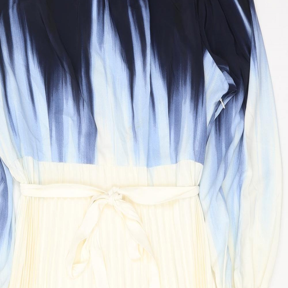 Marks and Spencer Womens Blue Geometric Polyester A-Line Size 22 Round Neck Tie