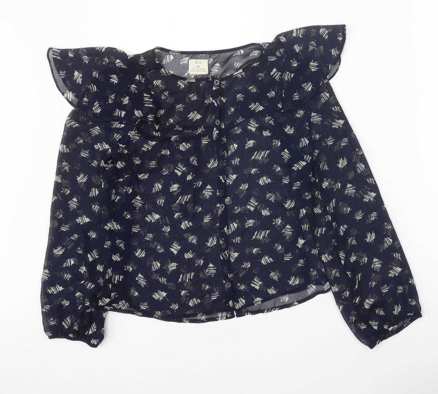 Pins & Needles Womens Black Geometric Polyester Basic Blouse Size XS Round Neck