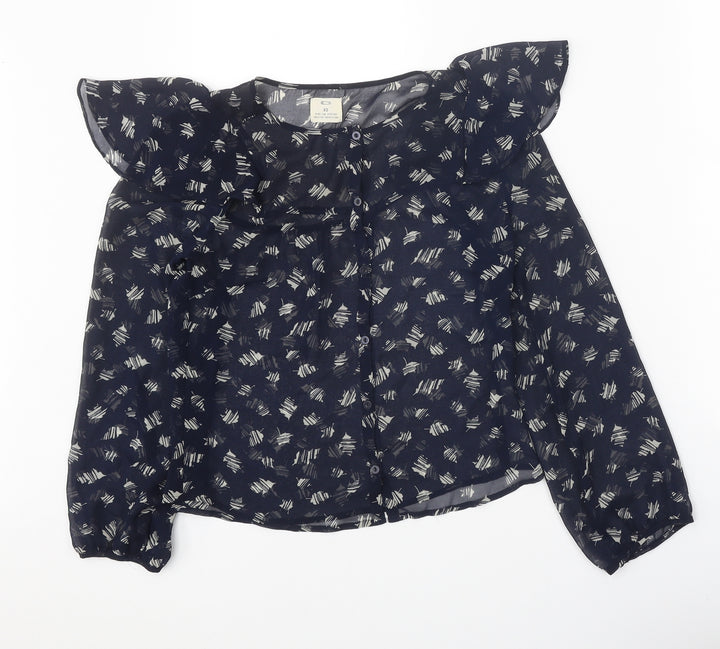 Pins & Needles Womens Black Geometric Polyester Basic Blouse Size XS Round Neck