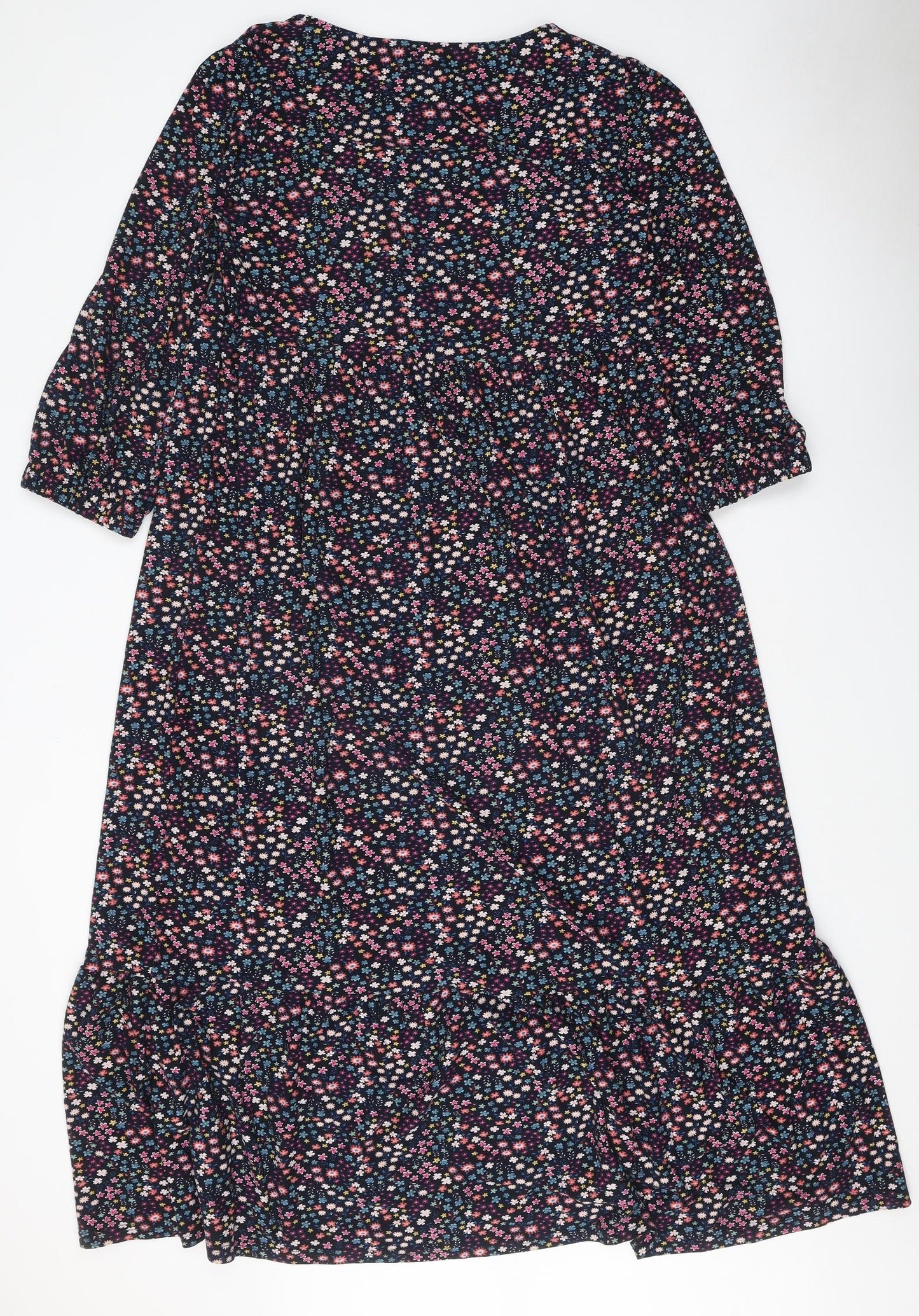 QED London Womens Blue Floral Polyester A-Line Size 16 Square Neck Pullover