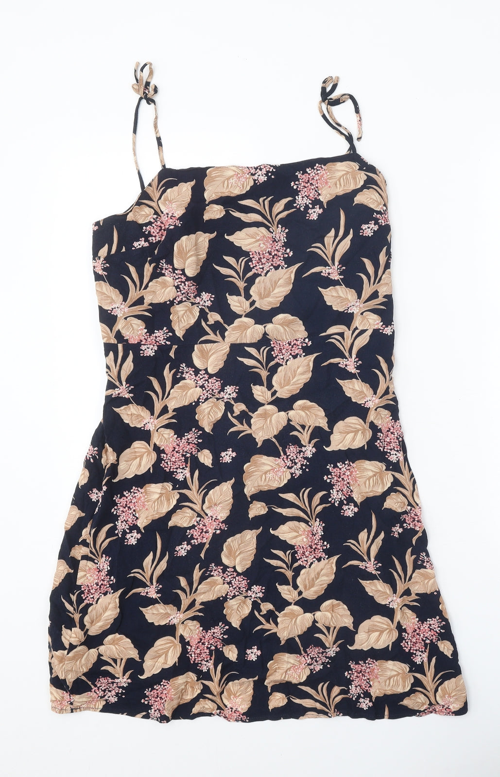 Preworn Womens Black Floral Viscose Mini Size L Square Neck Zip
