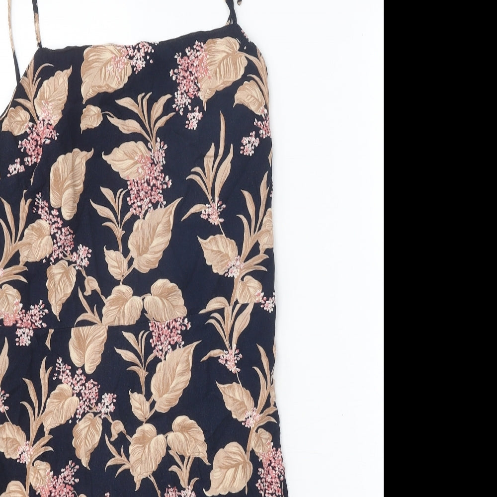 Preworn Womens Black Floral Viscose Mini Size L Square Neck Zip