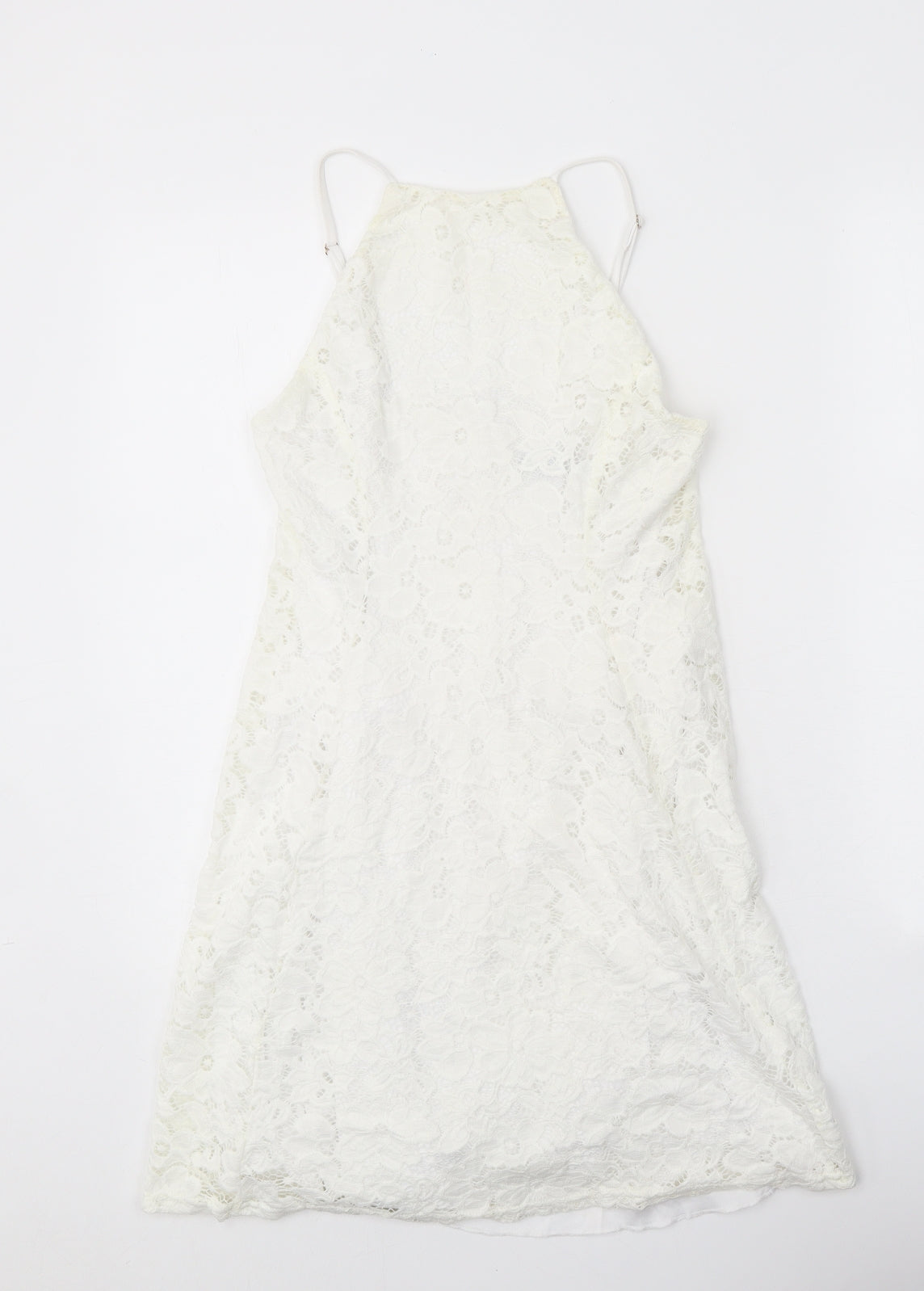 New Look Womens White Floral Nylon A-Line Size 8 Square Neck Zip - Lace Detail