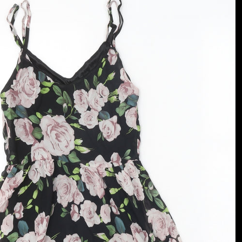 Boohoo Womens Black Floral Polyester A-Line Size 8 V-Neck Pullover