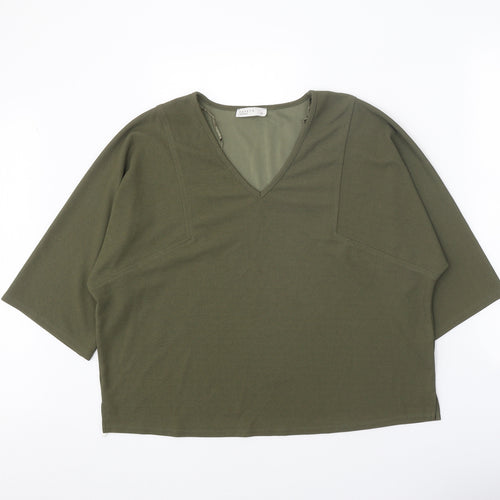 Papaya Womens Green Polyester Cropped T-Shirt Size 12 V-Neck