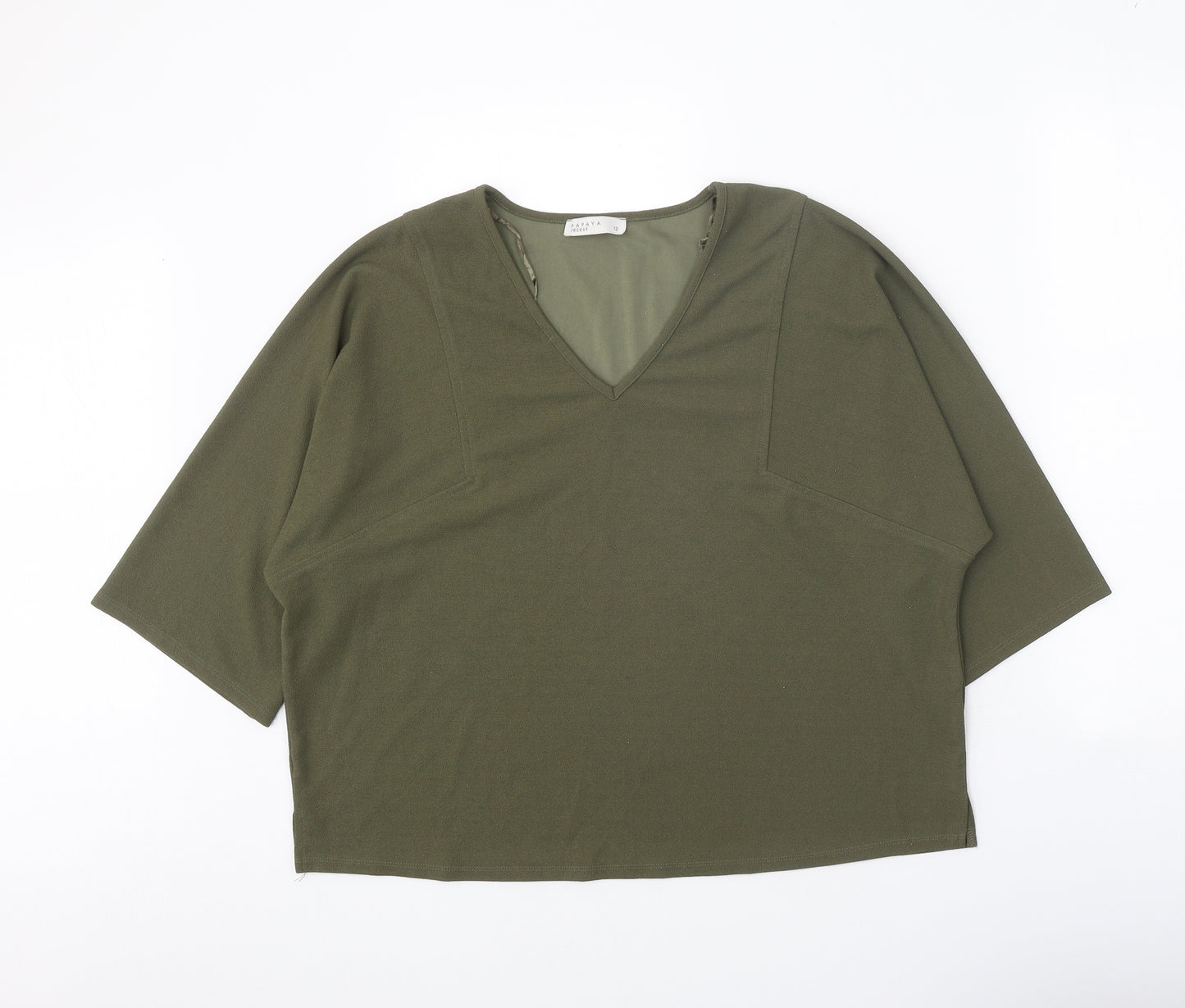 Papaya Womens Green Polyester Cropped T-Shirt Size 12 V-Neck