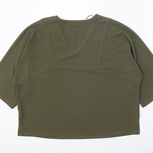 Papaya Womens Green Polyester Cropped T-Shirt Size 12 V-Neck