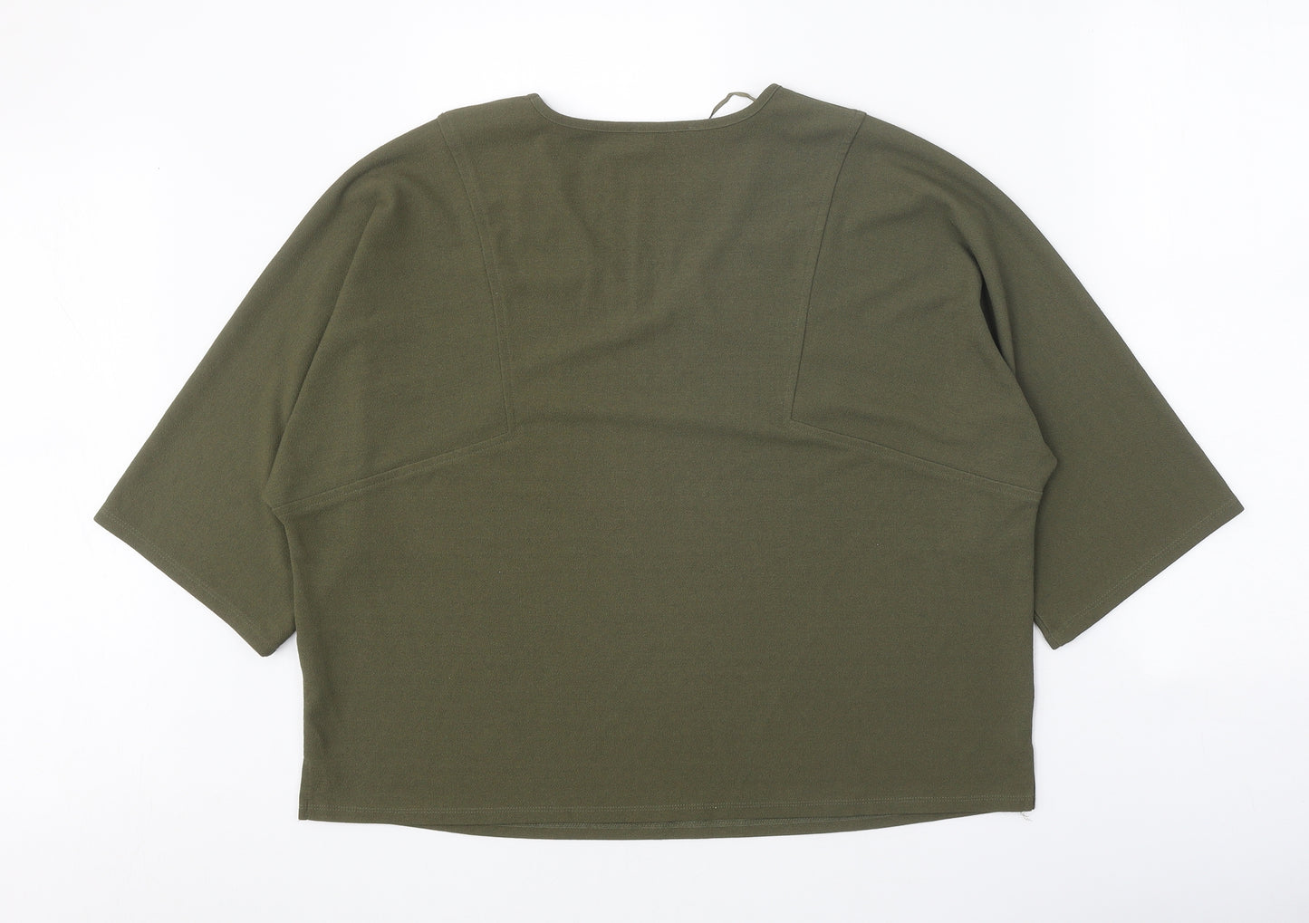 Papaya Womens Green Polyester Cropped T-Shirt Size 12 V-Neck