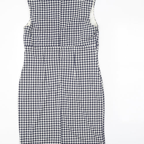 Simon Jeffrey Womens Blue Houndstooth Polyester Bodycon Size 12 Square Neck Zip