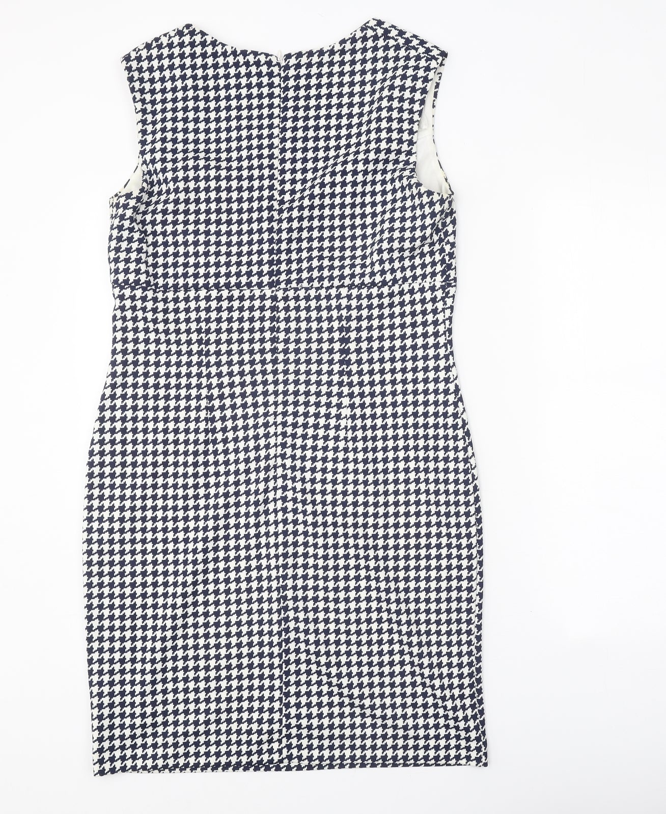 Simon Jeffrey Womens Blue Houndstooth Polyester Bodycon Size 12 Square Neck Zip