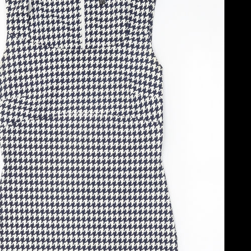 Simon Jeffrey Womens Blue Houndstooth Polyester Bodycon Size 12 Square Neck Zip