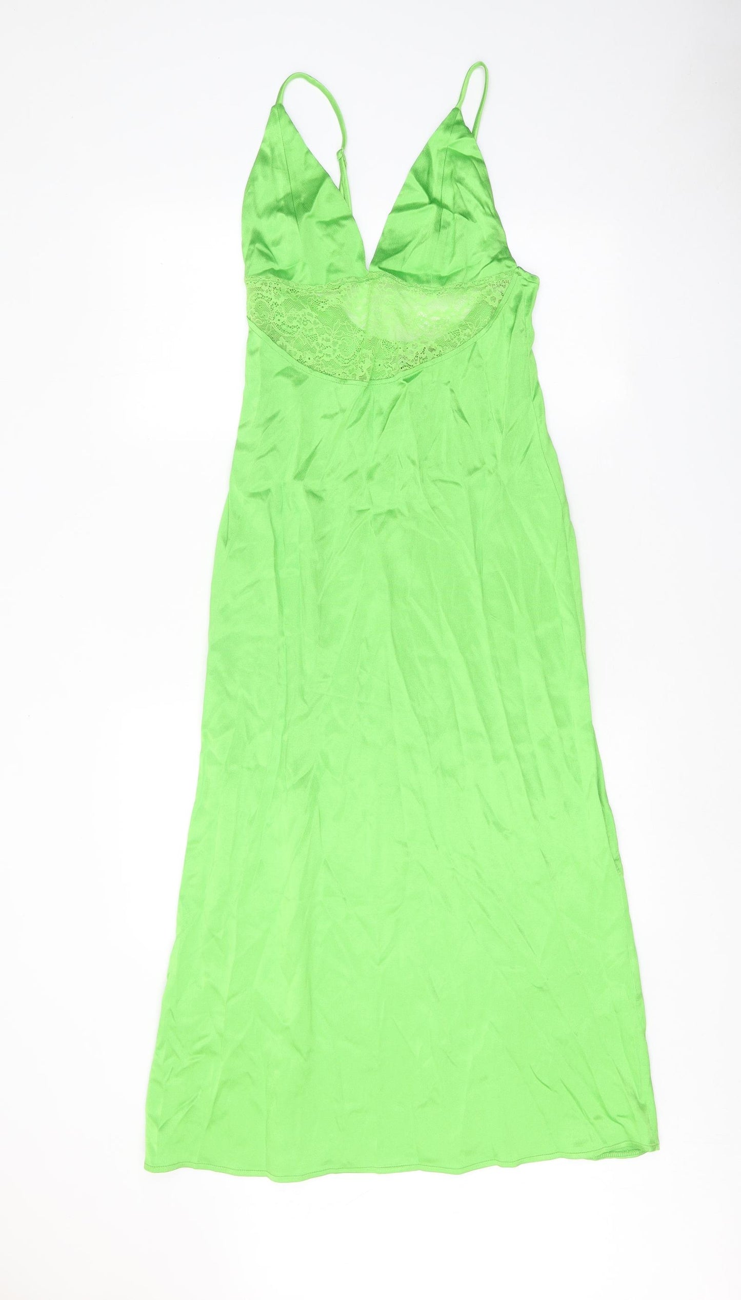 Zara Womens Green Polyester A-Line Size S V-Neck Pullover