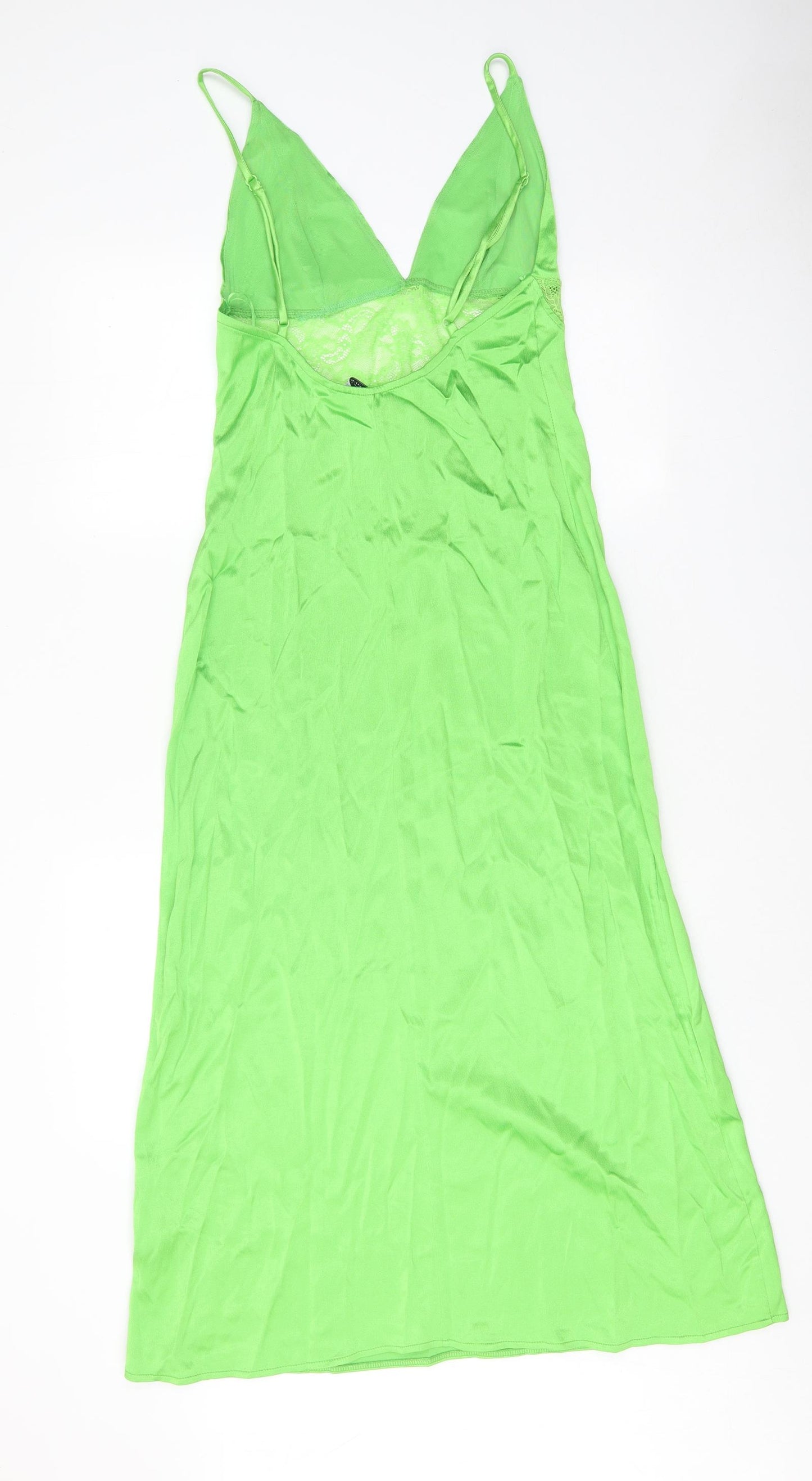 Zara Womens Green Polyester A-Line Size S V-Neck Pullover