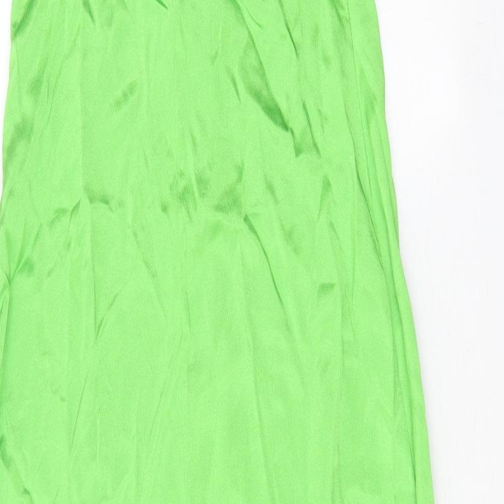 Zara Womens Green Polyester A-Line Size S V-Neck Pullover