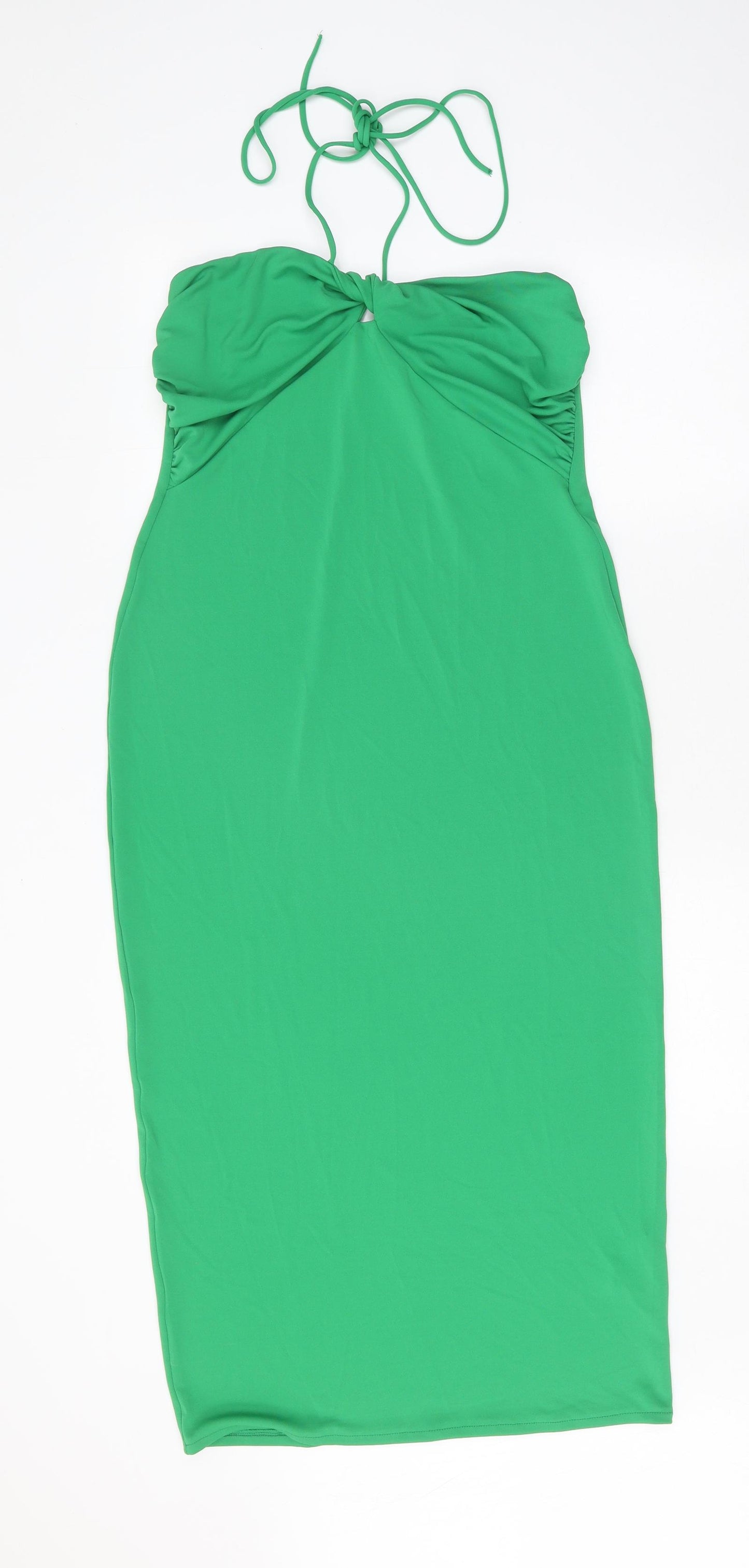 Zara Womens Green Polyester Pencil Dress Size M Halter Tie