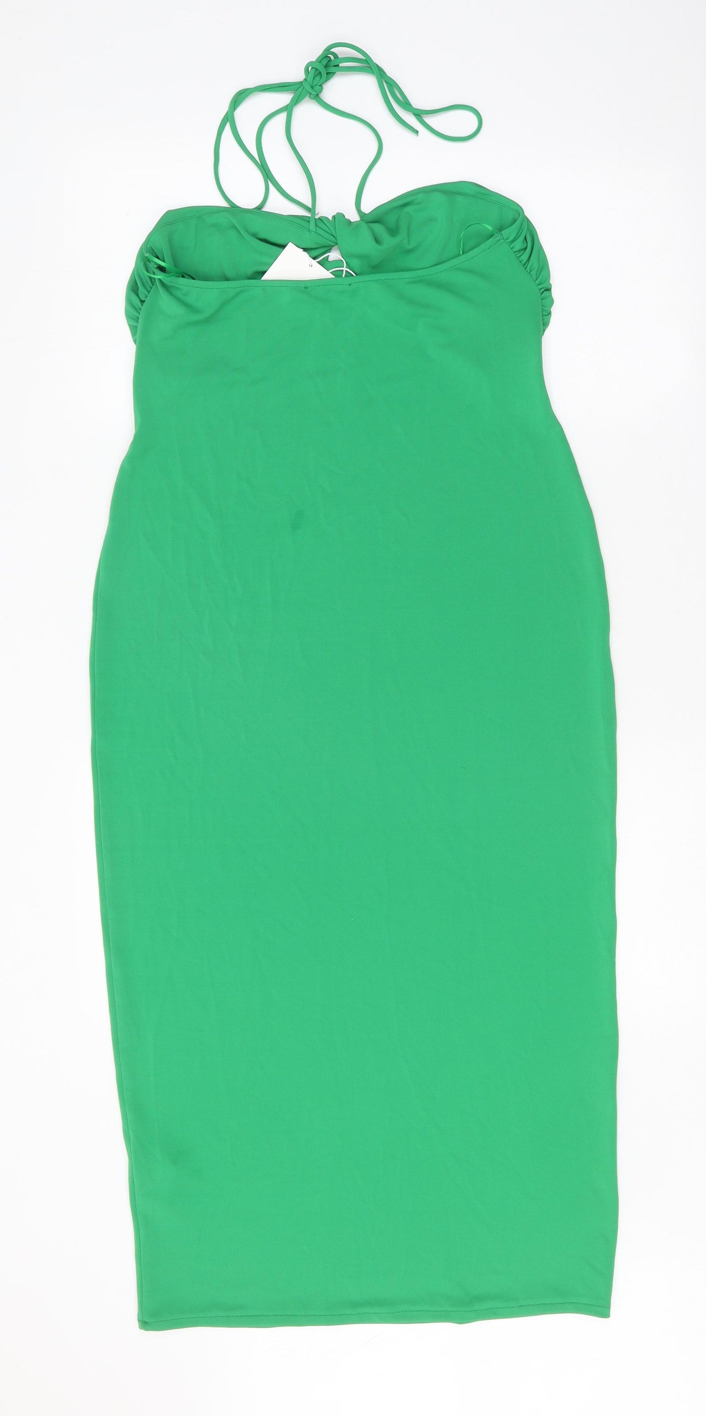 Zara Womens Green Polyester Pencil Dress Size M Halter Tie