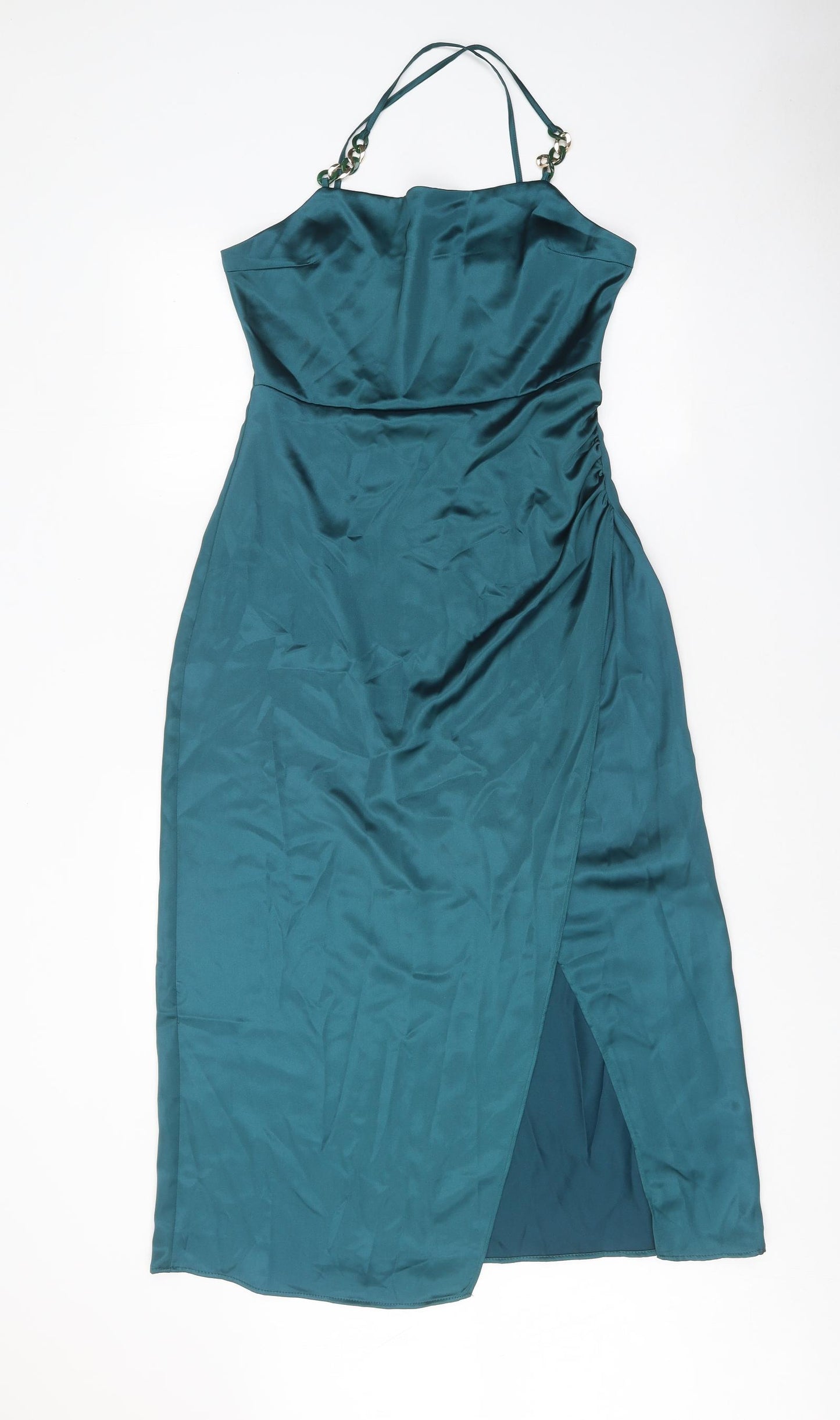 Zara Womens Blue Polyester Slip Dress Size M Square Neck Zip