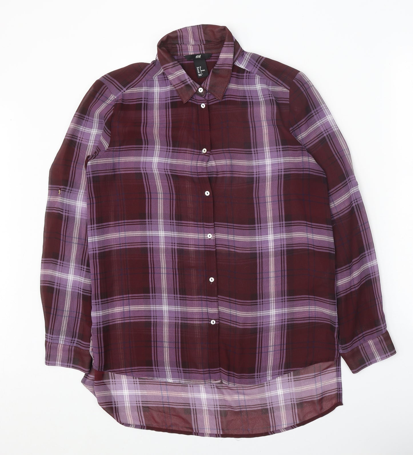 H&M Womens Red Plaid Polyester Basic Button-Up Size 10 Collared