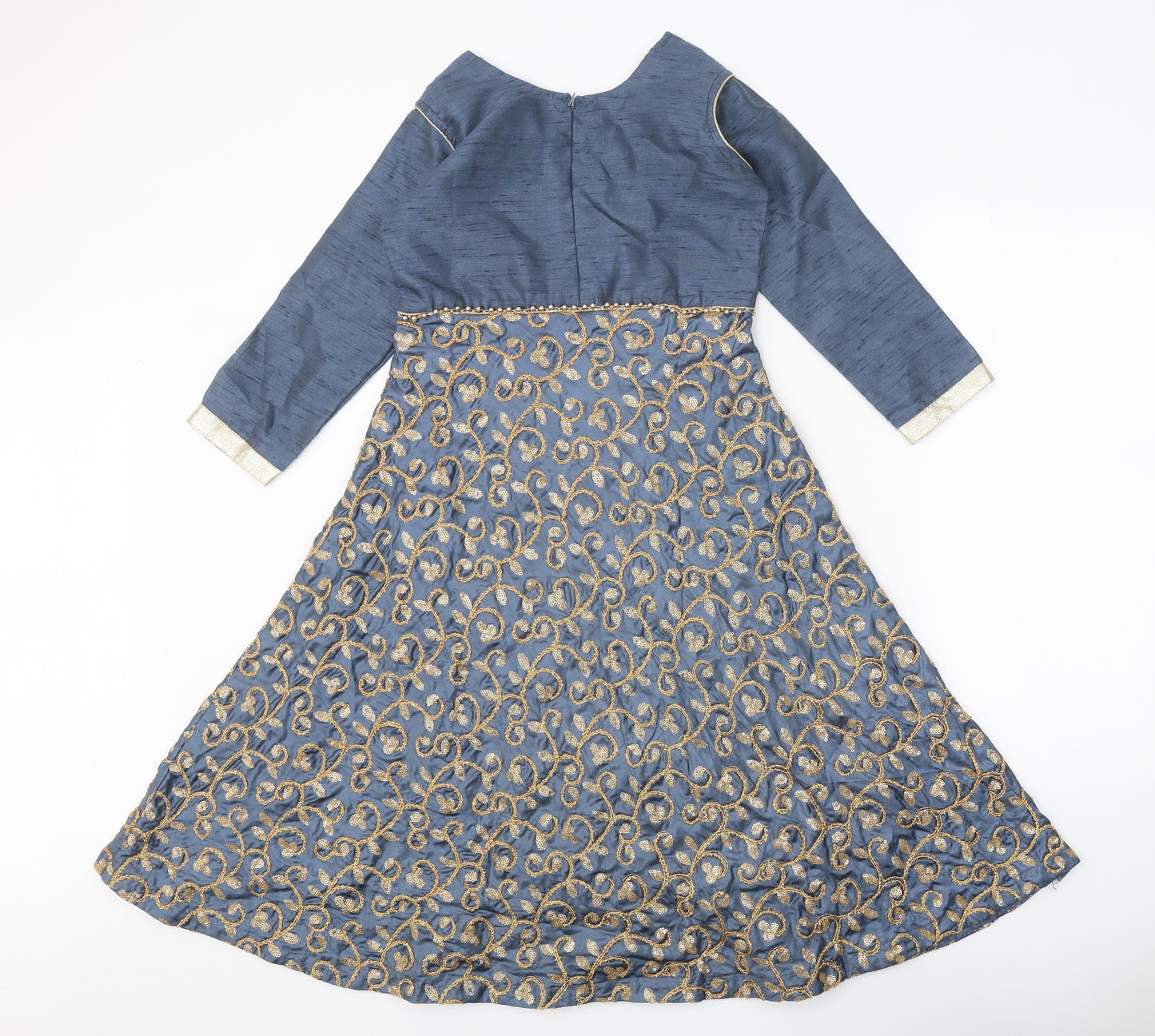 Preworn Womens Blue Geometric Polyester A-Line Size 2 Round Neck Zip