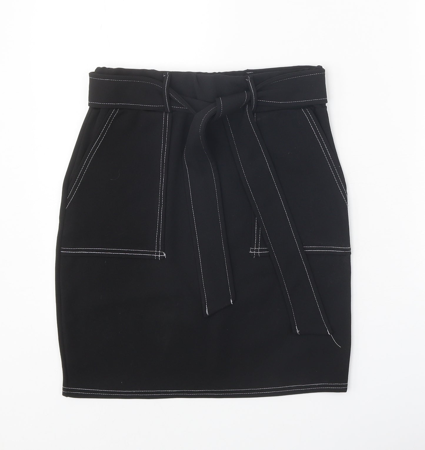 Boohoo Womens Black Polyester Straight & Pencil Skirt Size 10 Tie