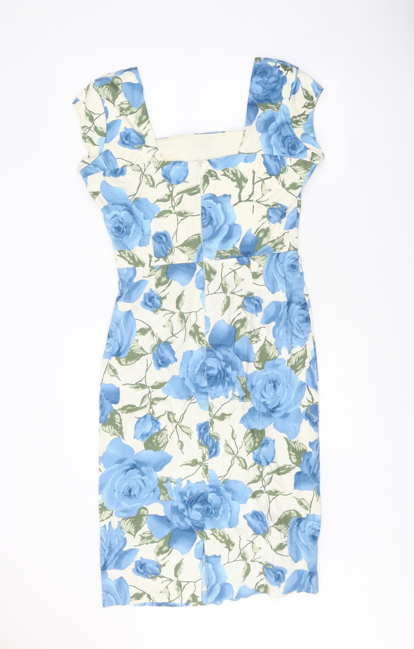 The Pretty Dress Company Womens Blue Floral Polyester Shift Size 14 Square Neck Zip