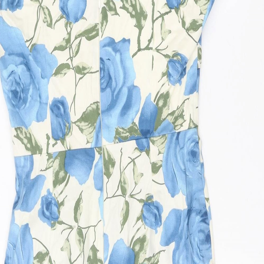 The Pretty Dress Company Womens Blue Floral Polyester Shift Size 14 Square Neck Zip