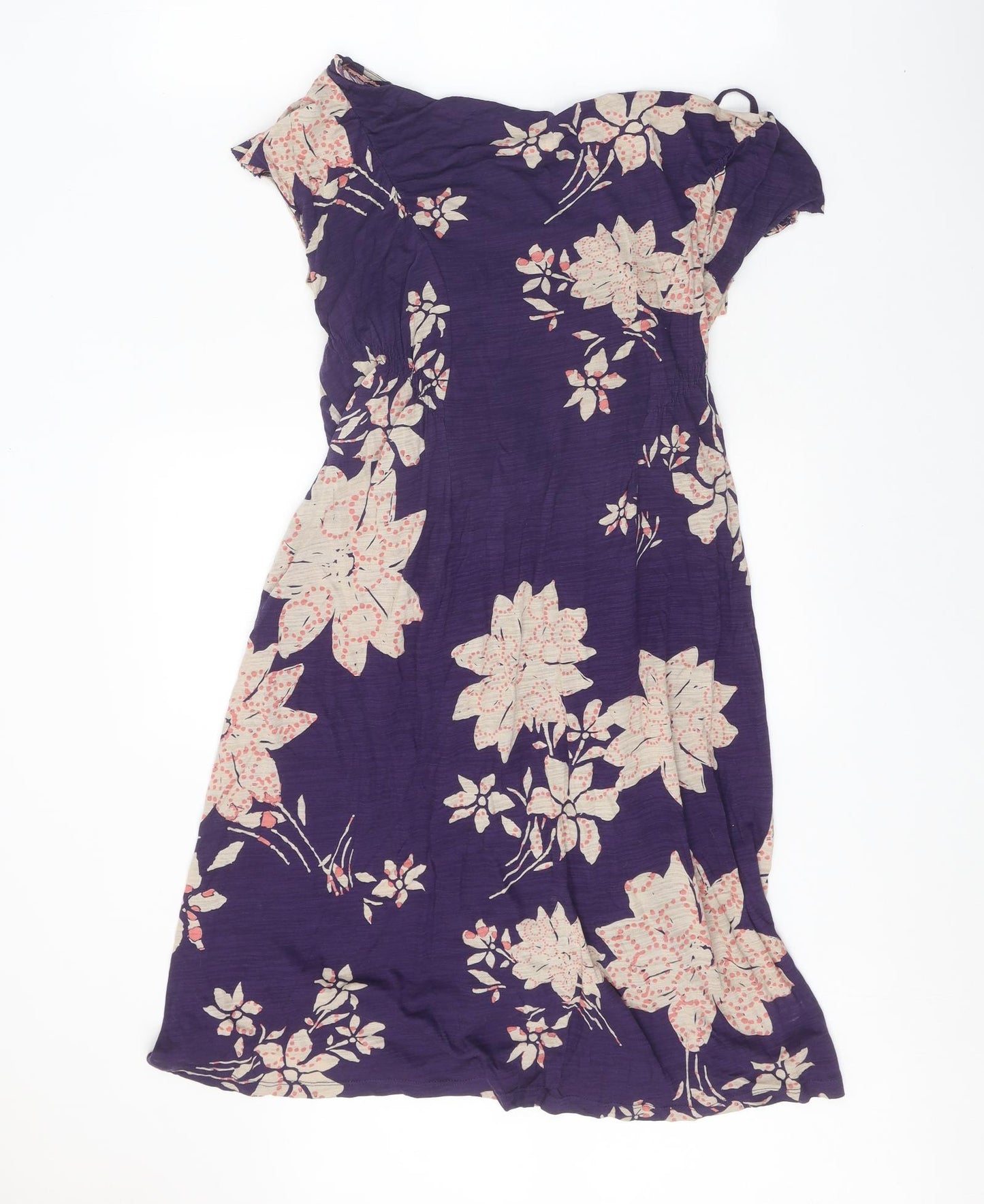 White Stuff Womens Purple Floral 100% Cotton A-Line Size 10 Off the Shoulder Pullover