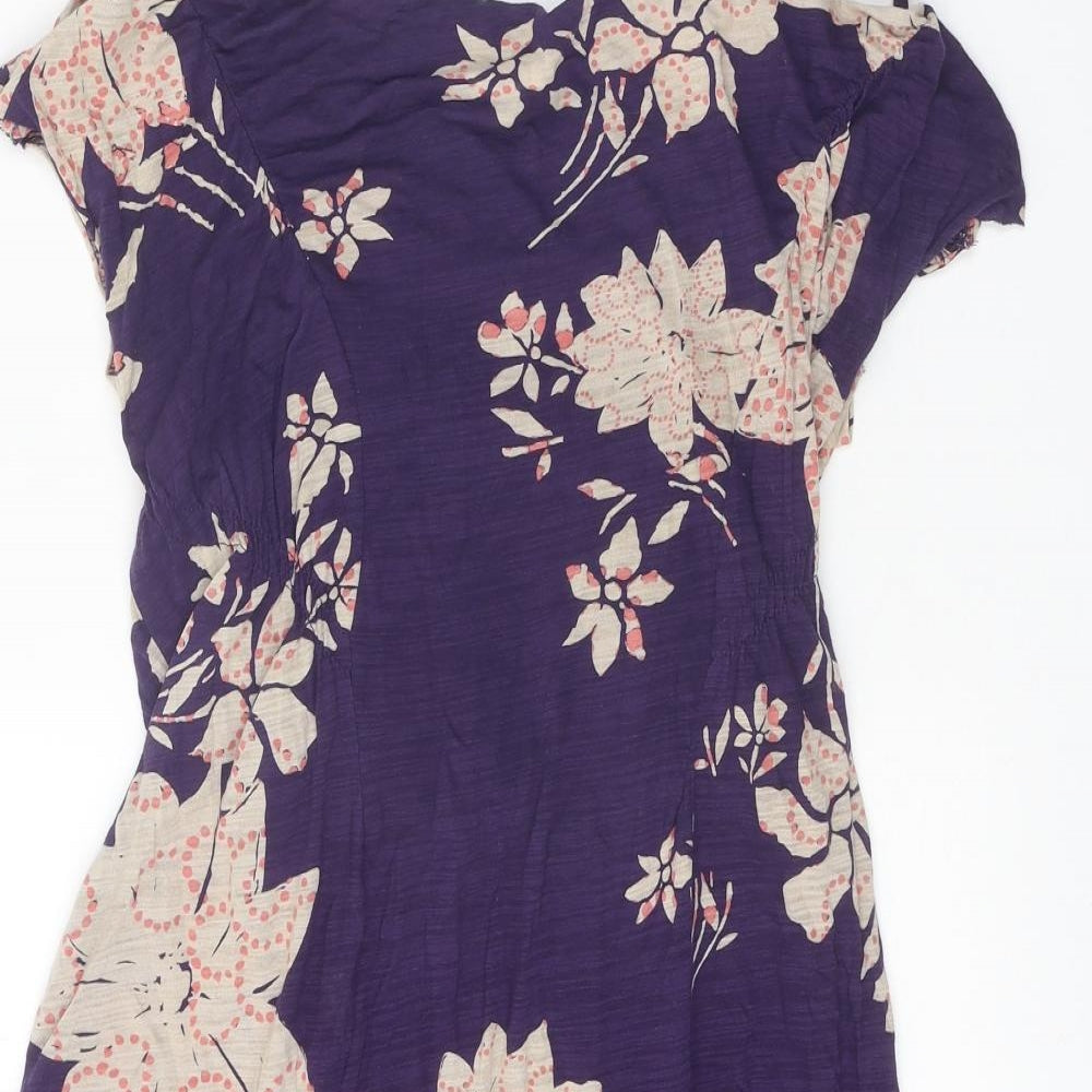 White Stuff Womens Purple Floral 100% Cotton A-Line Size 10 Off the Shoulder Pullover