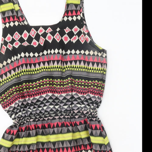 Atmosphere Womens Black Geometric Polyester A-Line Size 14 Square Neck Pullover