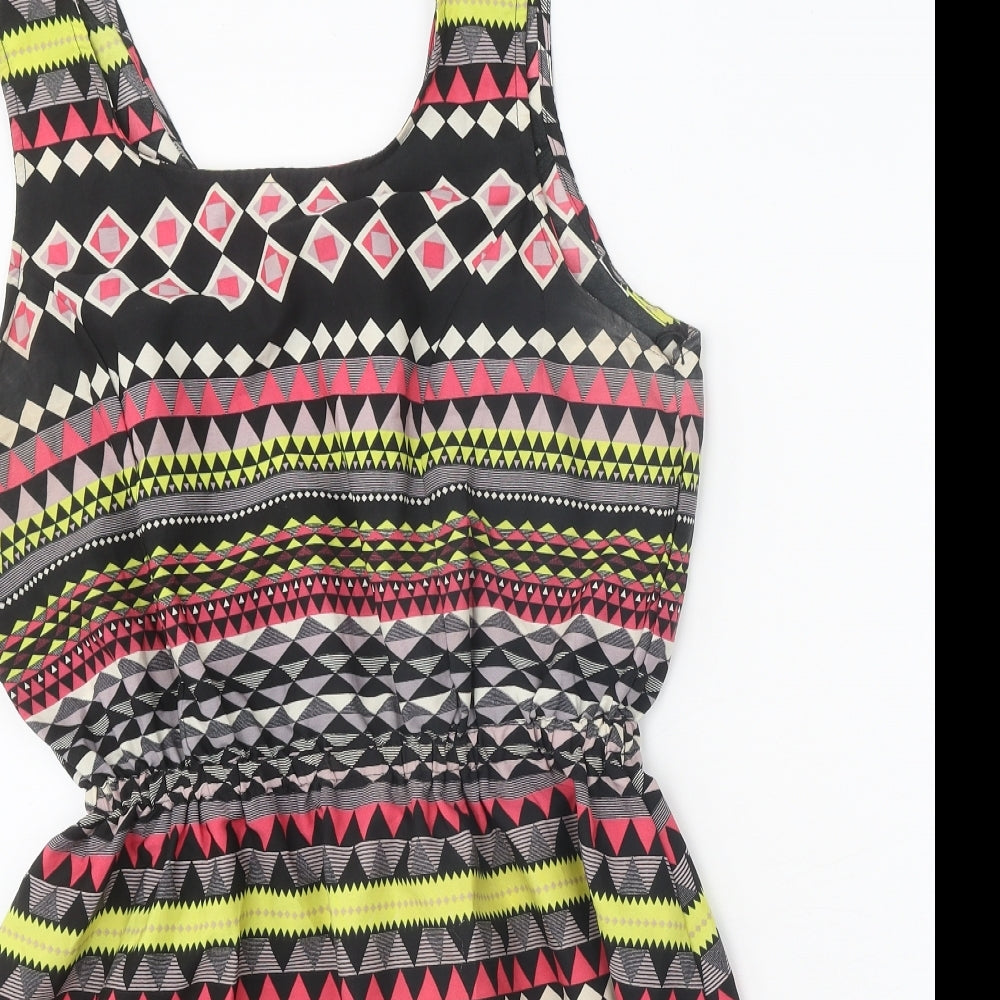 Atmosphere Womens Black Geometric Polyester A-Line Size 14 Square Neck Pullover
