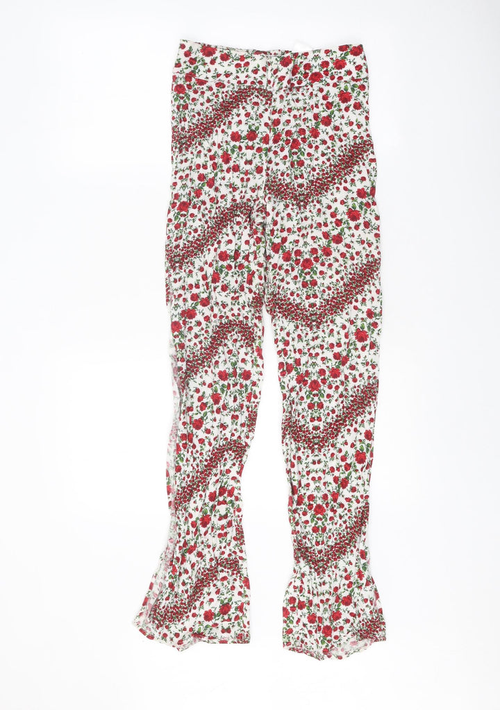 Divided Womens White Floral Viscose Trousers Size 6 Regular