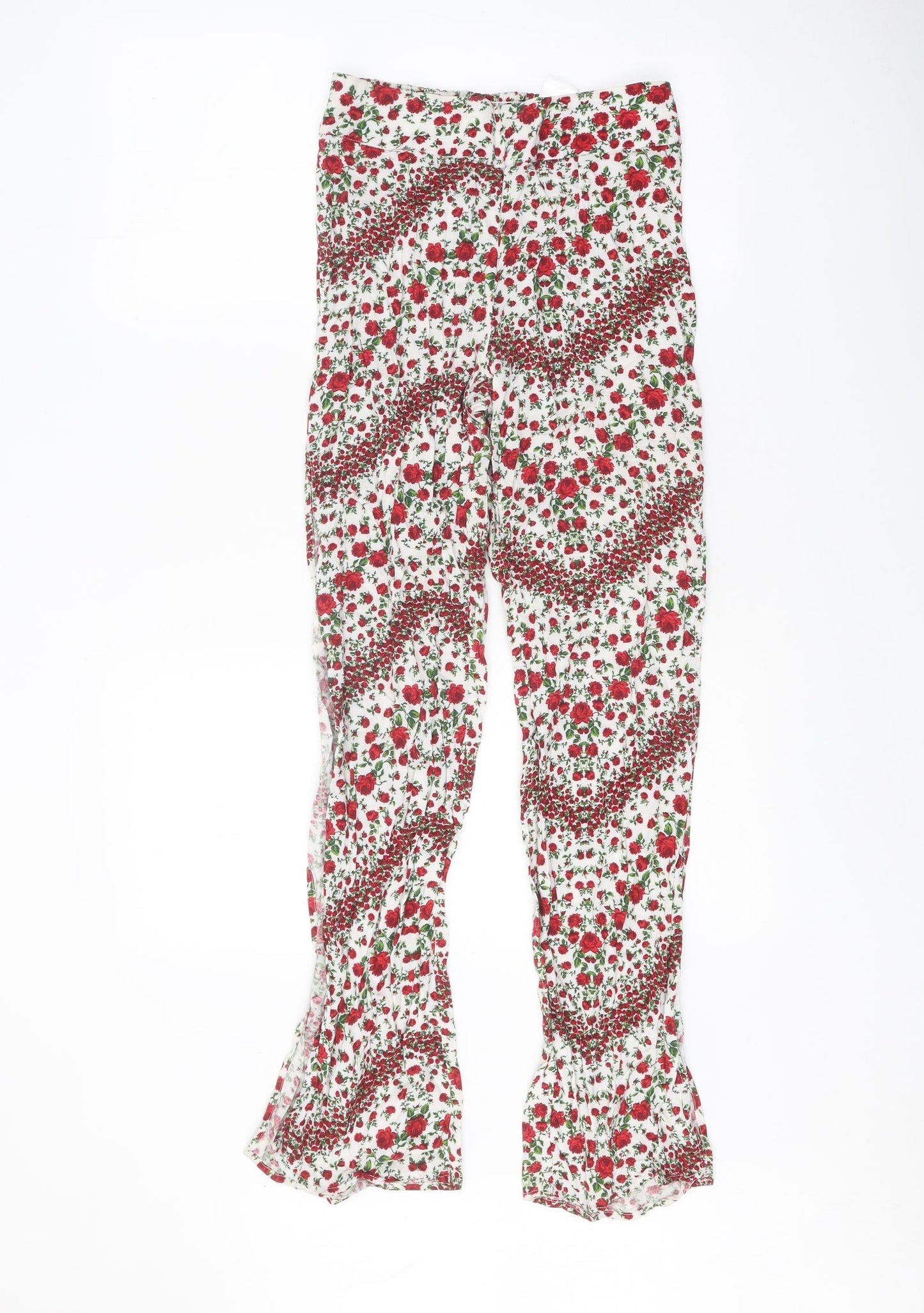 Divided Womens White Floral Viscose Trousers Size 6 Regular