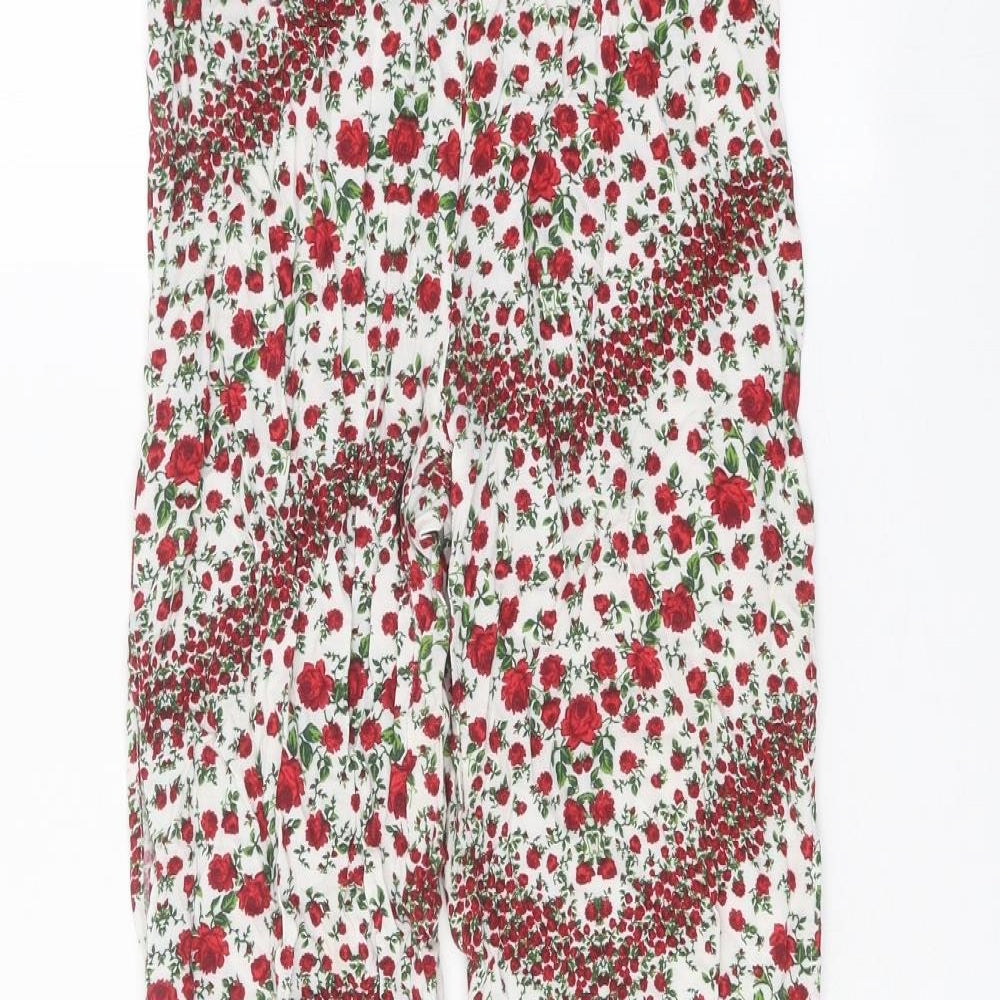 Divided Womens White Floral Viscose Trousers Size 6 Regular