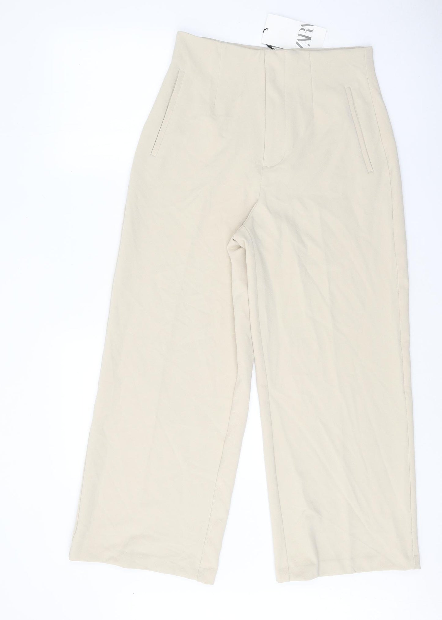 Zara Womens Beige Polyester Trousers Size M Regular Zip